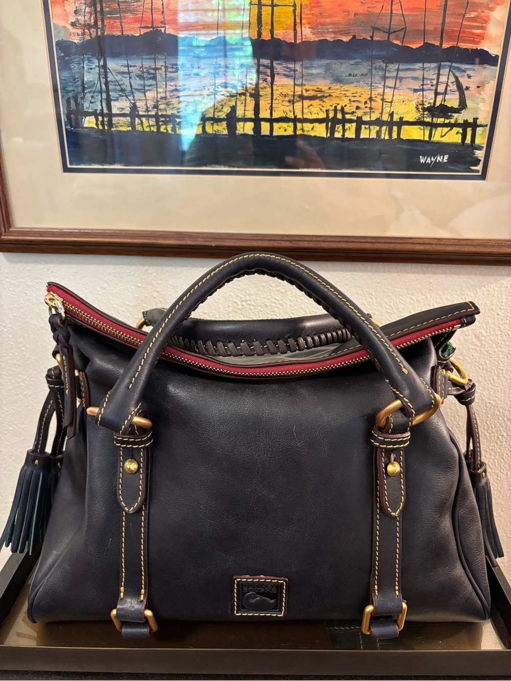 Authentic New Dooney & Bourke Large Navy Florentine Satchel